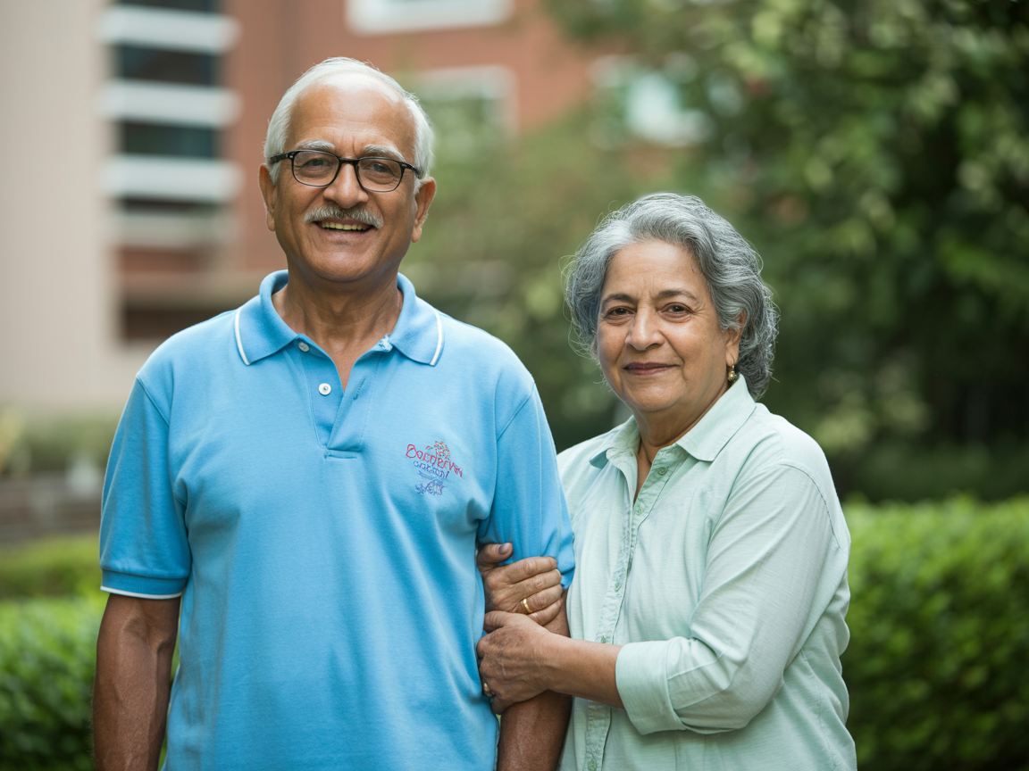 Happy Indian senior citizens enjoying community life