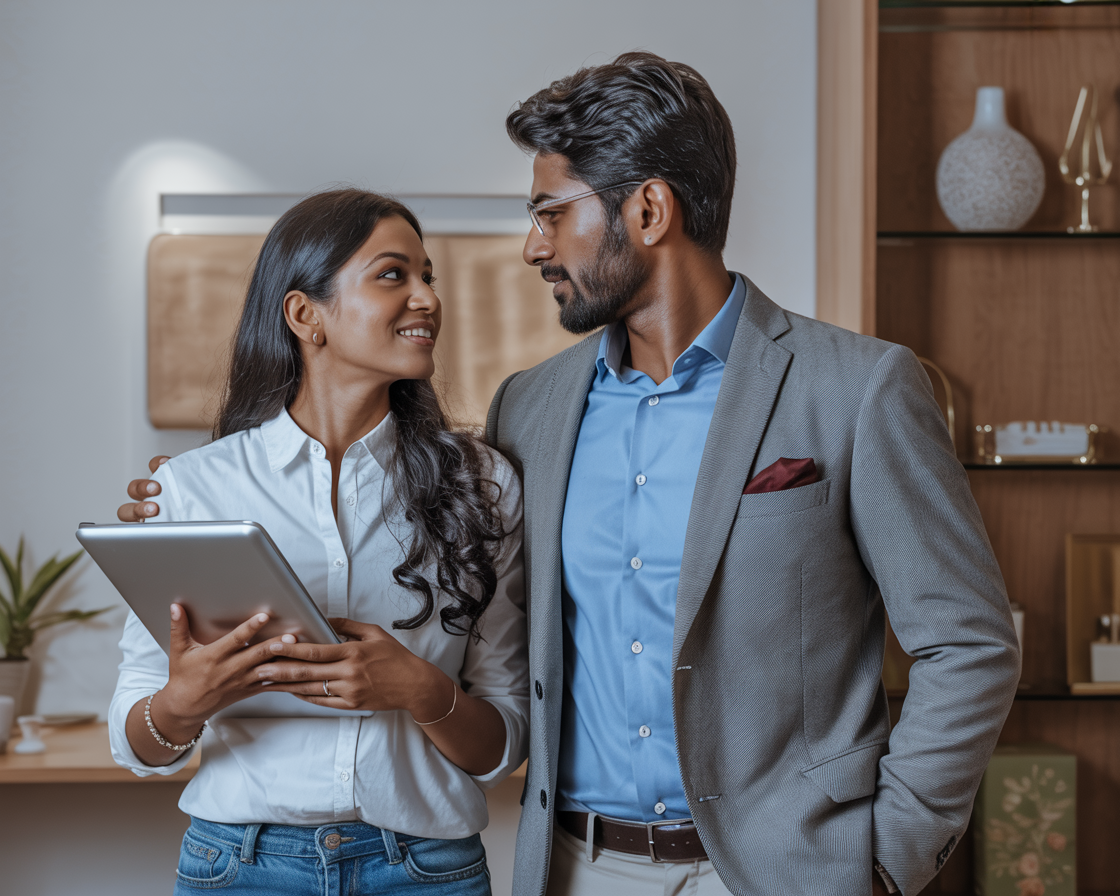 Indian working couple enjoying modern living